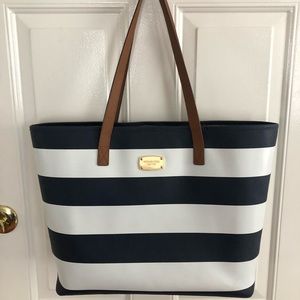 HP🎉 MK blue white striped coated leather tote